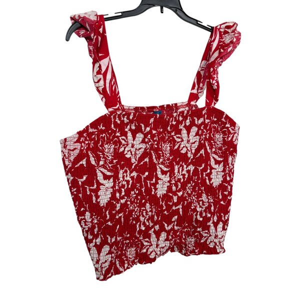 Old Navy Fitted Ruffle Floral Top Womens 2X Red Floral Smocked Boho Hawaiian - Picture 5 of 6